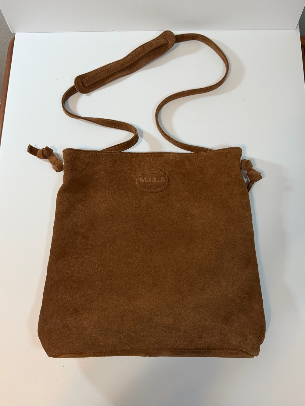 M.I.L.A Brown suede Shoulder Bag  Adjustable Strap retail $600 pristine